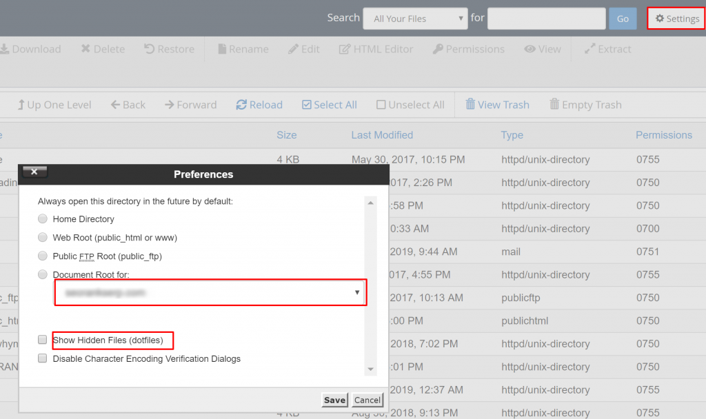 document root folder cpanel